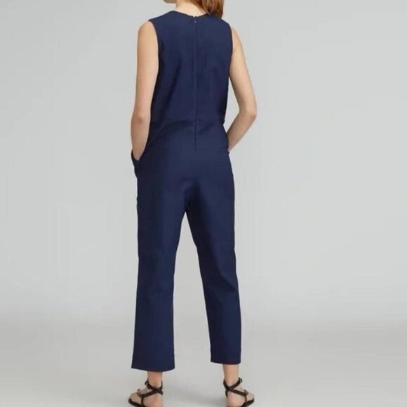 Everlane Womens Jumpsuit Size 2 Blue Sleeveless Cropped Straight Leg Pockets - Picture 8 of 8